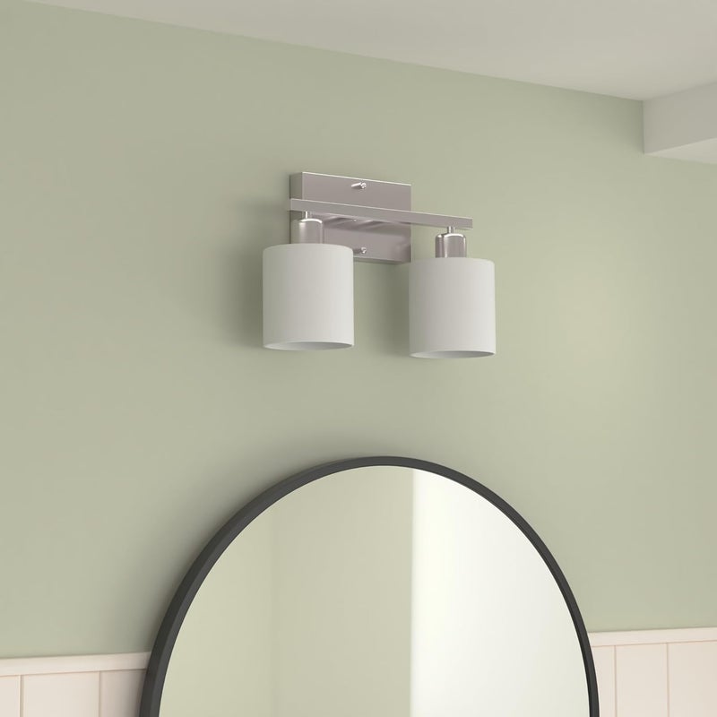 Dekang Bathroom Vanity Light Fixture Over Mirror with Brushed Nickel, Modern 2-Light Wall Sconces Lighting for Bedroom,Living Room,Decor White Glass Shades,E26 Standard Base,Bulbs Not Included - Image 2
